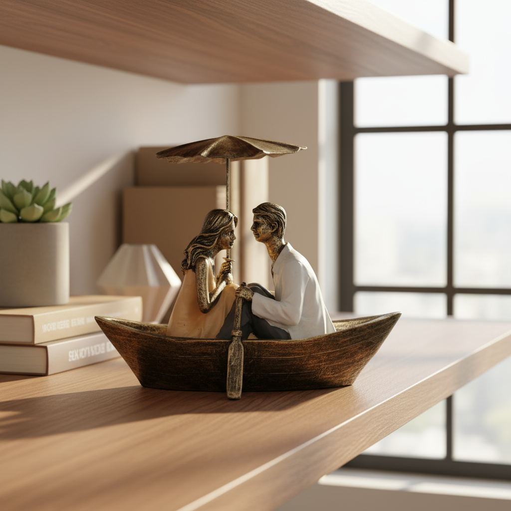 Romantic Boat Couple Showpiece for Valentines Day Gift to Wife Husband Boyfriend Girlfriend - Couple Showpiece for Gift, Multicolor