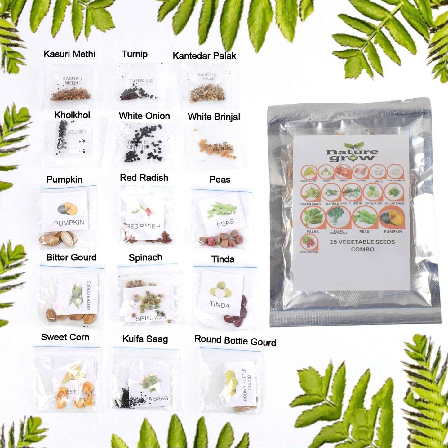 15 Varieties of Vegetable Seeds Combo (1 Pkt. / 15 Varieties)