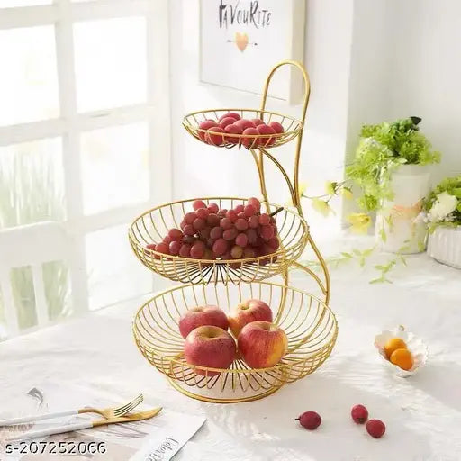Kraphy High Grade Steel 3 Tier Fruit and Vegetable Basket container Storage onion potato for Kitchen (Gold) 