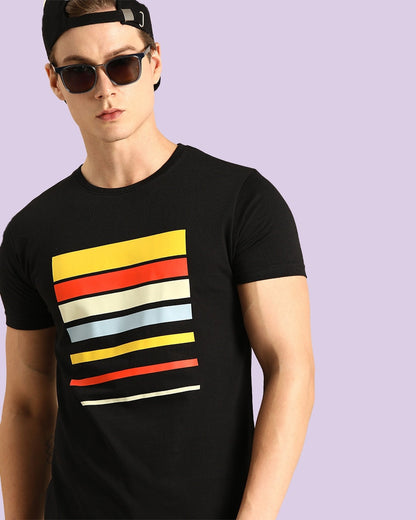 Men's Black Sunset Block Printed T-shirt