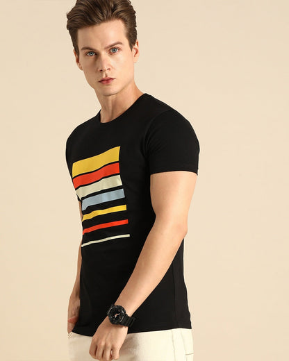 Men's Black Sunset Block Printed T-shirt