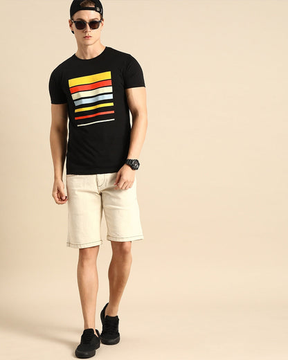 Men's Black Sunset Block Printed T-shirt