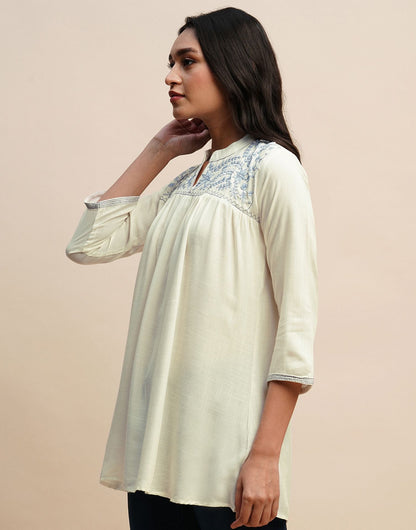 Cream Embroidery Tunic Top 