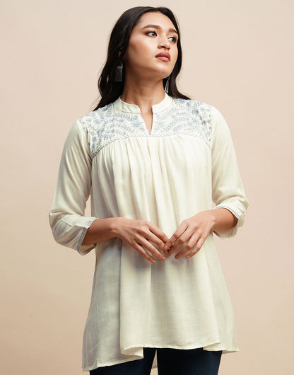 Cream Embroidery Tunic Top 