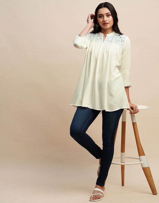 Cream Embroidery Tunic Top 