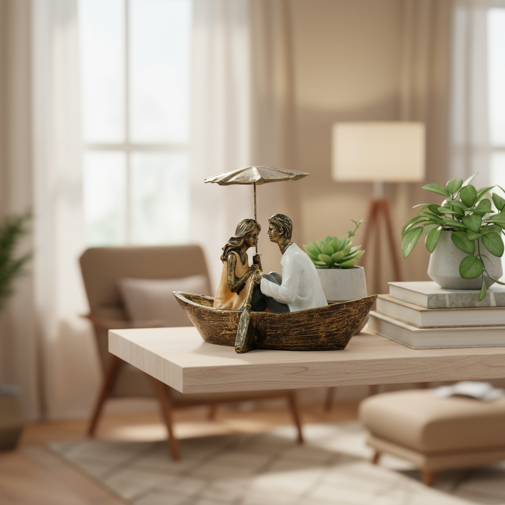 Romantic Boat Couple Showpiece for Valentines Day Gift to Wife Husband Boyfriend Girlfriend - Couple Showpiece for Gift, Multicolor