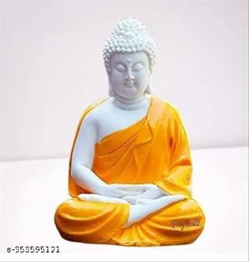 Siyaram Gallery® Meditation Buddha Orange Preminum Rare Handcrafted Polymarble Meditation/Dhayan Orange Buddha Statue Lord Figurine/Idol (5 inch Height) (Resin, Orange & White)