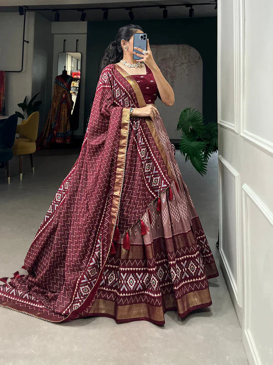 MULTI COLOR DOLA SILK DIGITAL PRINTED LEHENGA CHOLI