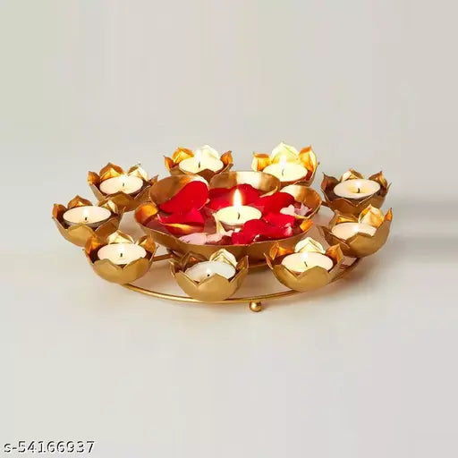Kraphy Metal Urli with Tea Light Candle Holder Bowl for Home Décor Decorative Uruli Handcrafted Bowl for Floating Candles Showpiecs Festive Decorations Items Table Gifting Golden 