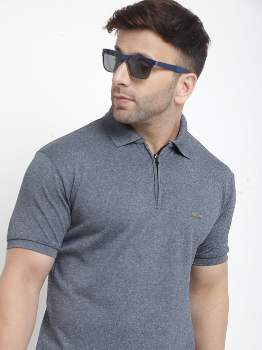 Grey Zipper Polo T-Shirt