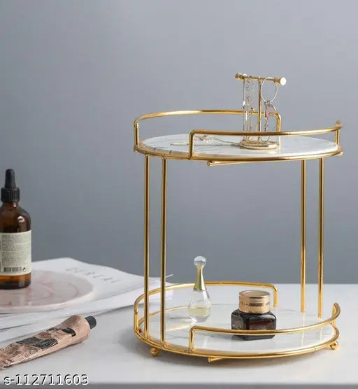 Kraphy Metal Bathroom Organizer With 2 Compartments And Gold Plated Table Top Holder Organizer Best For Makeup Table 