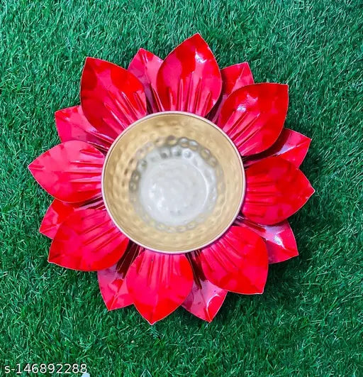 Kraphys Metal Urli Bowl - Decorative Lotus Design - Home Decor Showpieces (Multicolor) (RED) 