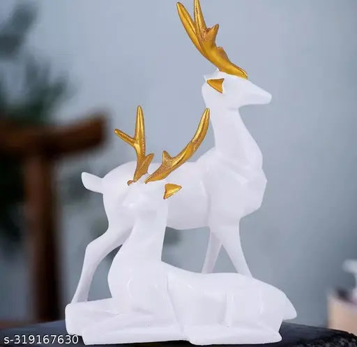 Kraphy Resin Black Deer Hiran Showpiece For Home and Office decor Set Of 2 Deer Diffrent Style set focused Sitting In Style Primium and High End Deer Statue 