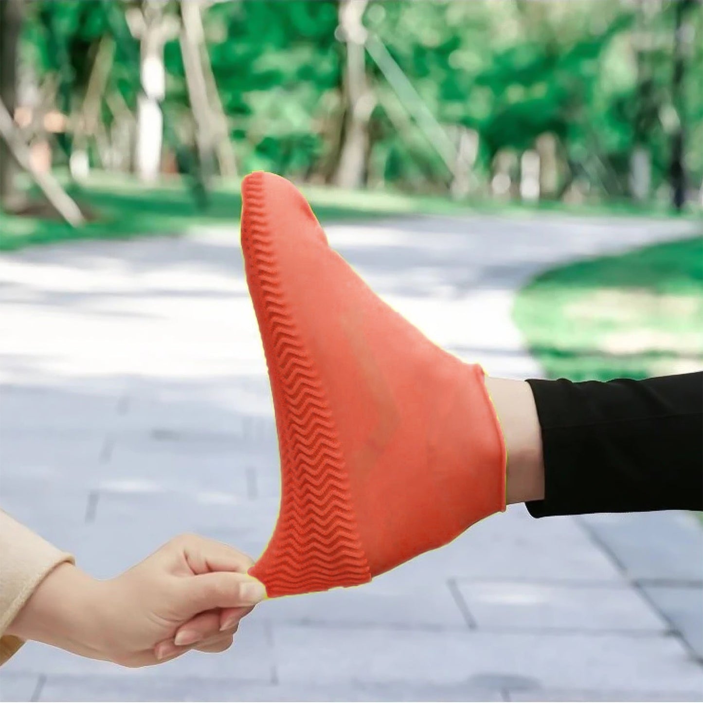 Orange Non-Slip Silicone Rain Reusable Anti skid Waterproof Fordable Boot Shoe Cover (1 Pair)