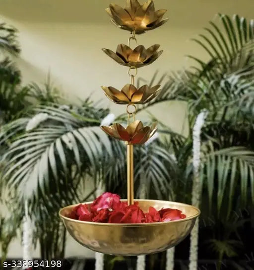 Kraphy Flower Hanging Urli Bowl/Wall Hanging urli/uruli for Floating Diya Tea Light Holder & Flower Urli, Pack of 1 Lotus Metal uruli Diwali Gift Hanging Décor (Pack of 1) 