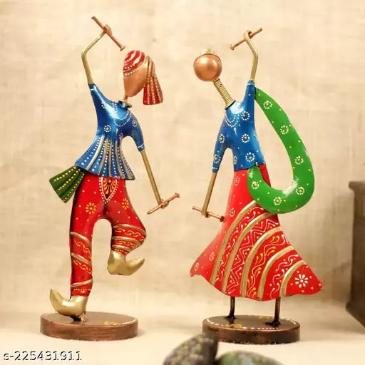 Pack Of 2 Iron Musician Playing Garba Dandiya Showpiece Table Décor 