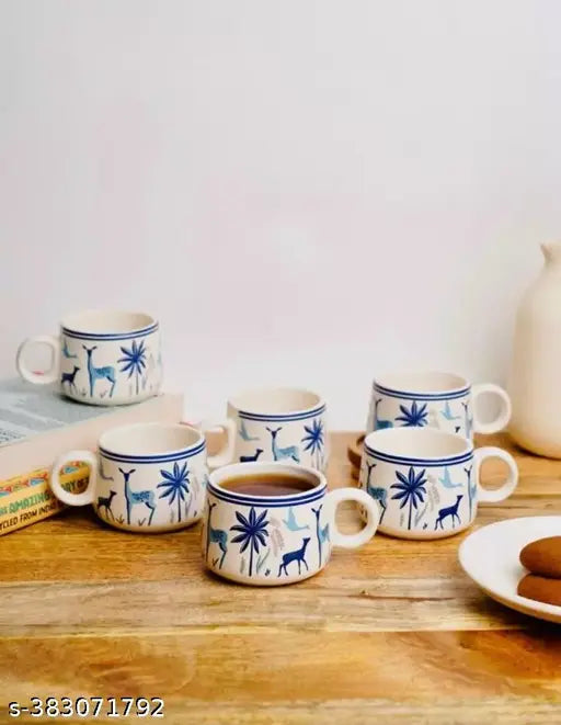 Kraphy Jaipuri Design Tea Coffee Mug Set of 6 Ceramic Mugs 