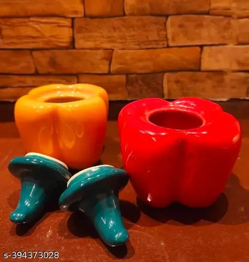 Kraphys Capsicum Shaped Jar With lid, Multi Utlity 350-400ml, Ceramic Kitchen Canister(Pack of 2) 