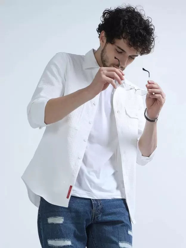 NEW trendy double pocket White shirt for men