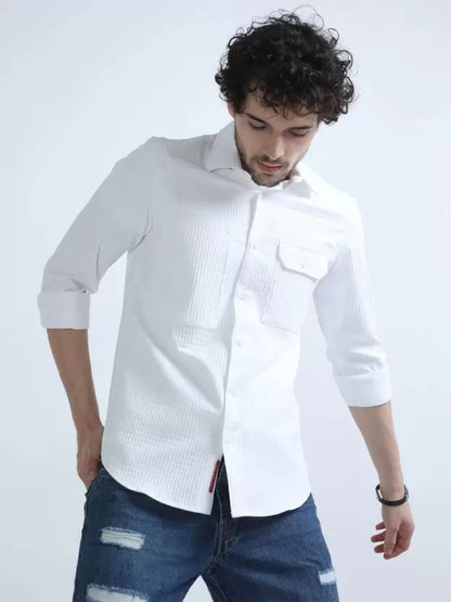 NEW trendy double pocket White shirt for men