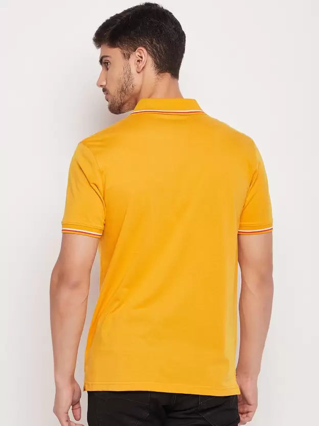 UNIBERRY Men Solid Polo Neck Cotton Blend Yellow T-Shirt