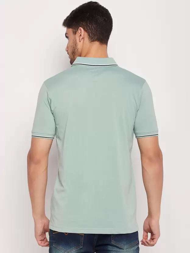 UNIBERRY Men Solid Polo Neck Cotton Blend Light Green T-Shirt