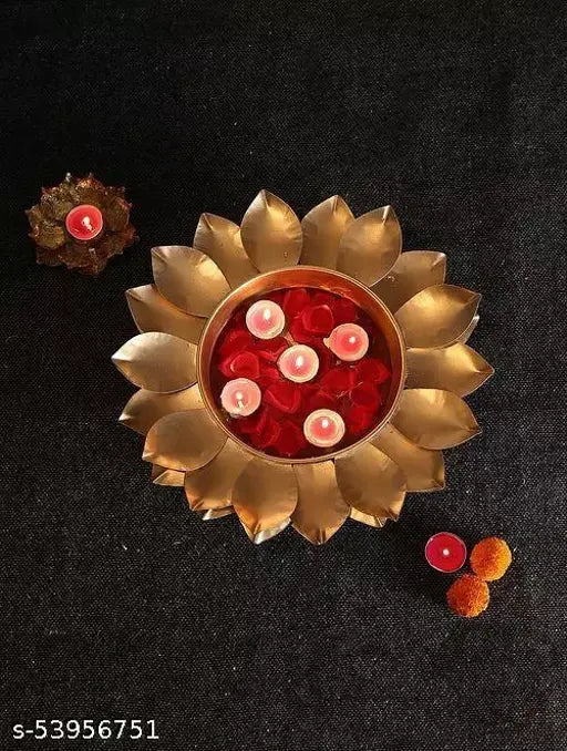 Kraphy Metal Decorative Urli Bowl for Flowers - Handcrafted Round Shape Candles Bowl for Home, Office, Living Room, Diwali Decor 