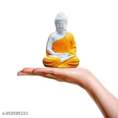 Siyaram Gallery® Meditation Buddha Orange Preminum Rare Handcrafted Polymarble Meditation/Dhayan Orange Buddha Statue Lord Figurine/Idol (5 inch Height) (Resin, Orange & White)