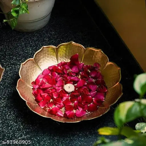 Kraphy- Metal Traditional Urli Bowl- Decorative Lotus Design- Home Decor Showpiece 
