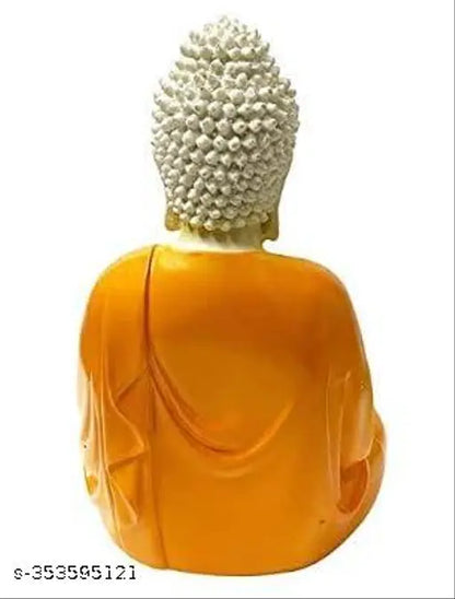 Siyaram Gallery® Meditation Buddha Orange Preminum Rare Handcrafted Polymarble Meditation/Dhayan Orange Buddha Statue Lord Figurine/Idol (5 inch Height) (Resin, Orange & White)